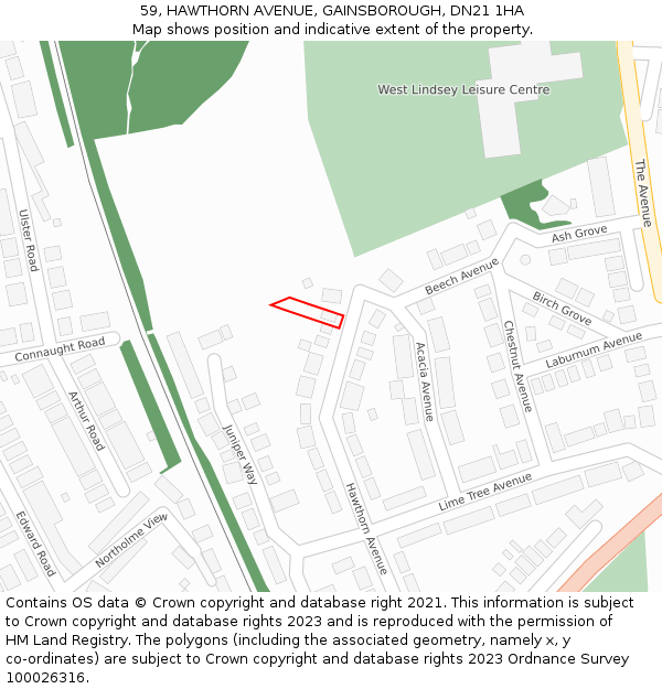 59, HAWTHORN AVENUE, GAINSBOROUGH, DN21 1HA: Location map and indicative extent of plot