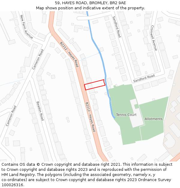 59, HAYES ROAD, BROMLEY, BR2 9AE: Location map and indicative extent of plot