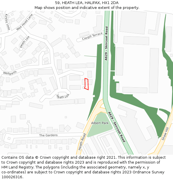 59, HEATH LEA, HALIFAX, HX1 2DA: Location map and indicative extent of plot