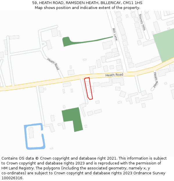 59, HEATH ROAD, RAMSDEN HEATH, BILLERICAY, CM11 1HS: Location map and indicative extent of plot