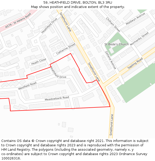 59, HEATHFIELD DRIVE, BOLTON, BL3 3RU: Location map and indicative extent of plot