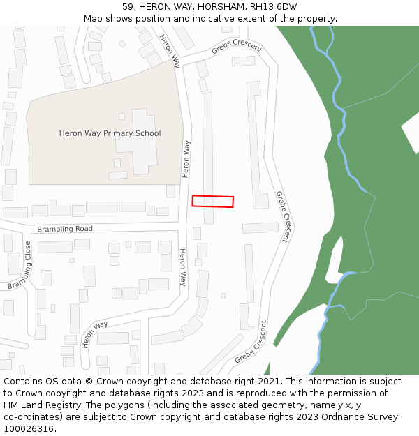 59, HERON WAY, HORSHAM, RH13 6DW: Location map and indicative extent of plot