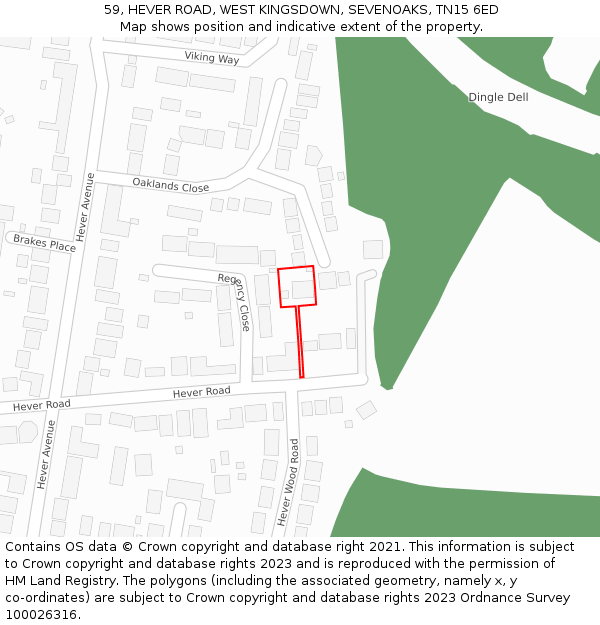 59, HEVER ROAD, WEST KINGSDOWN, SEVENOAKS, TN15 6ED: Location map and indicative extent of plot