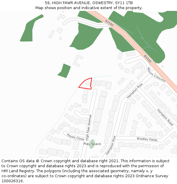 59, HIGH FAWR AVENUE, OSWESTRY, SY11 1TB: Location map and indicative extent of plot