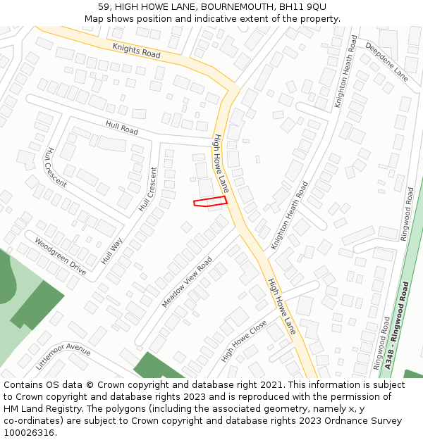 59, HIGH HOWE LANE, BOURNEMOUTH, BH11 9QU: Location map and indicative extent of plot
