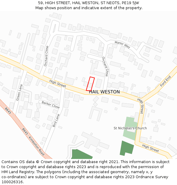 59, HIGH STREET, HAIL WESTON, ST NEOTS, PE19 5JW: Location map and indicative extent of plot