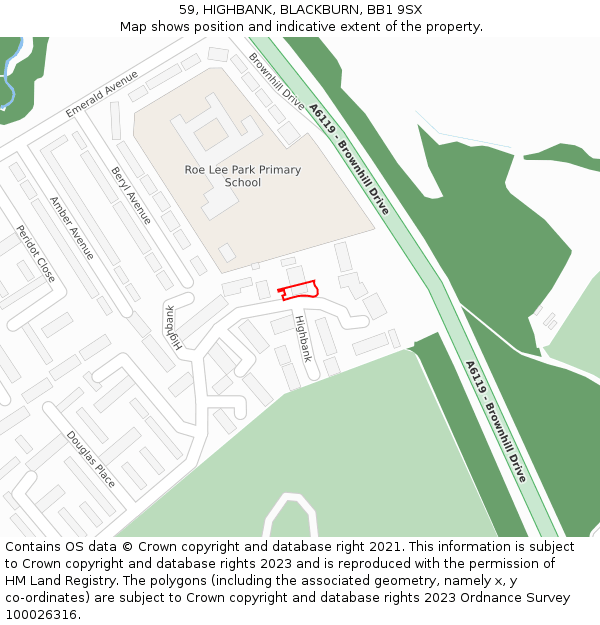 59, HIGHBANK, BLACKBURN, BB1 9SX: Location map and indicative extent of plot