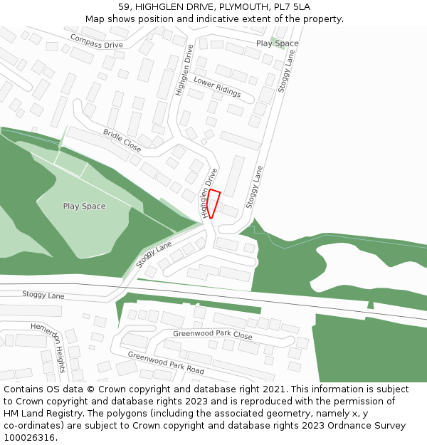 59, HIGHGLEN DRIVE, PLYMOUTH, PL7 5LA: Location map and indicative extent of plot
