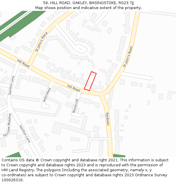 59, HILL ROAD, OAKLEY, BASINGSTOKE, RG23 7JJ: Location map and indicative extent of plot