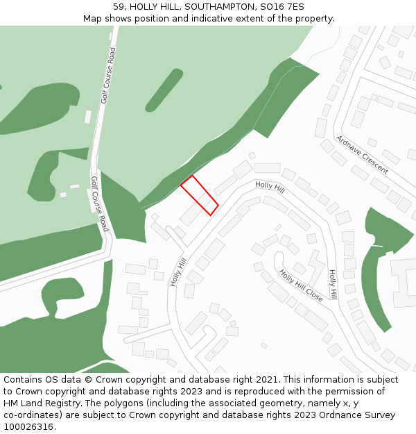 59, HOLLY HILL, SOUTHAMPTON, SO16 7ES: Location map and indicative extent of plot