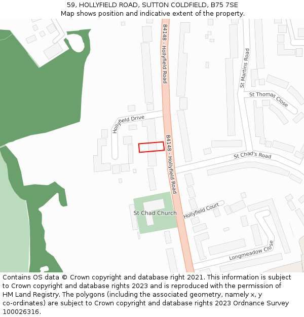59, HOLLYFIELD ROAD, SUTTON COLDFIELD, B75 7SE: Location map and indicative extent of plot