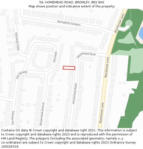 59, HOMEMEAD ROAD, BROMLEY, BR2 8AX: Location map and indicative extent of plot