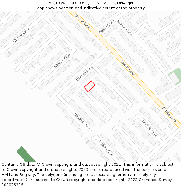 59, HOWDEN CLOSE, DONCASTER, DN4 7JN: Location map and indicative extent of plot