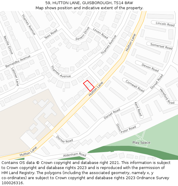 59, HUTTON LANE, GUISBOROUGH, TS14 8AW: Location map and indicative extent of plot