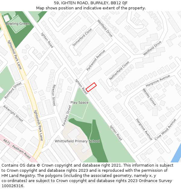 59, IGHTEN ROAD, BURNLEY, BB12 0JF: Location map and indicative extent of plot