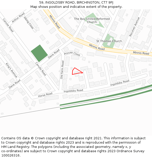 59, INGOLDSBY ROAD, BIRCHINGTON, CT7 9PJ: Location map and indicative extent of plot