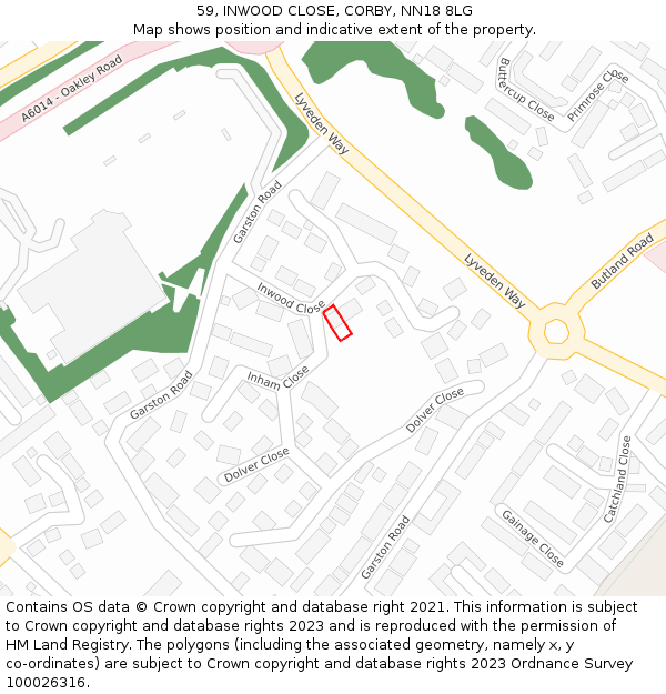 59, INWOOD CLOSE, CORBY, NN18 8LG: Location map and indicative extent of plot