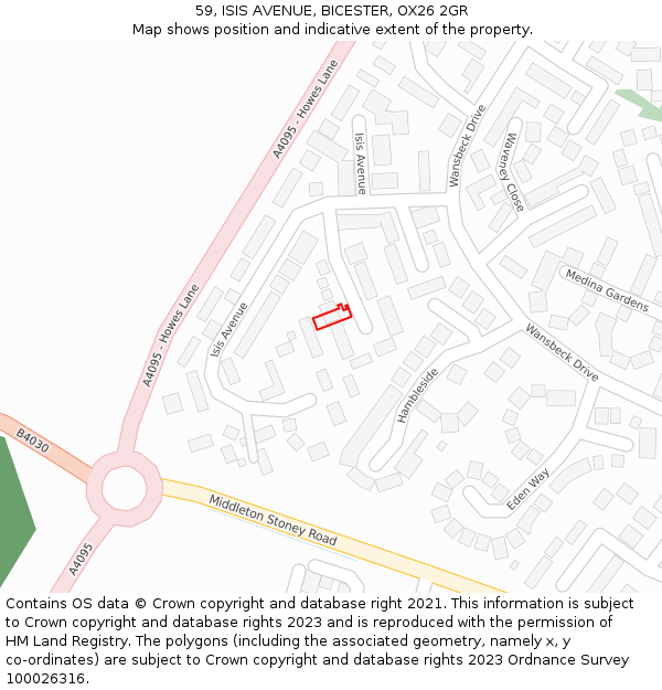 59, ISIS AVENUE, BICESTER, OX26 2GR: Location map and indicative extent of plot