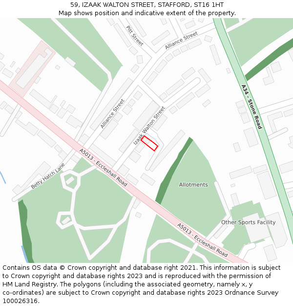 59, IZAAK WALTON STREET, STAFFORD, ST16 1HT: Location map and indicative extent of plot