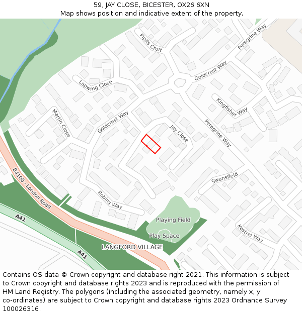 59, JAY CLOSE, BICESTER, OX26 6XN: Location map and indicative extent of plot