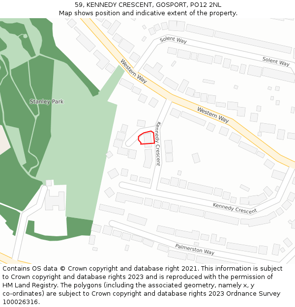 59, KENNEDY CRESCENT, GOSPORT, PO12 2NL: Location map and indicative extent of plot