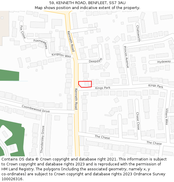 59, KENNETH ROAD, BENFLEET, SS7 3AU: Location map and indicative extent of plot