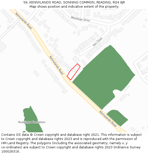 59, KENNYLANDS ROAD, SONNING COMMON, READING, RG4 9JR: Location map and indicative extent of plot