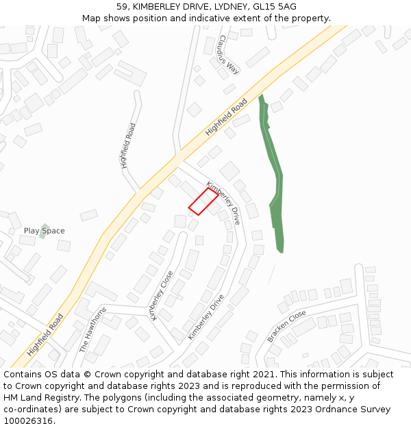 59, KIMBERLEY DRIVE, LYDNEY, GL15 5AG: Location map and indicative extent of plot