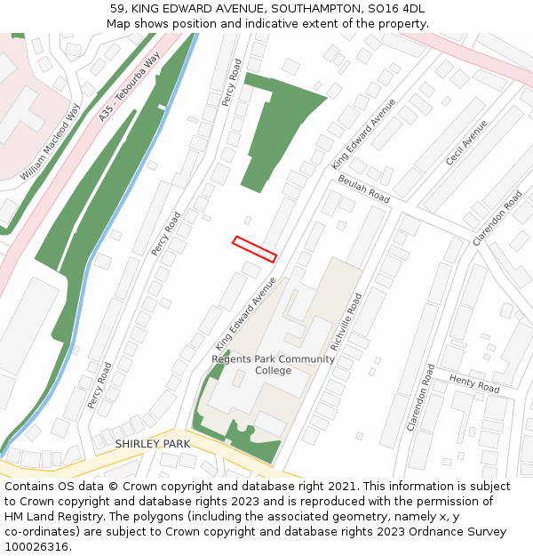 59, KING EDWARD AVENUE, SOUTHAMPTON, SO16 4DL: Location map and indicative extent of plot