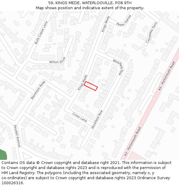 59, KINGS MEDE, WATERLOOVILLE, PO8 9TH: Location map and indicative extent of plot