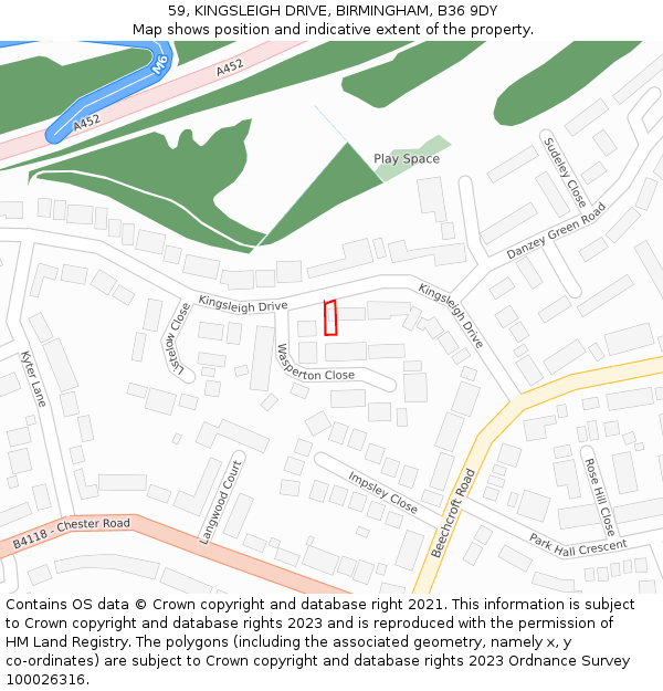 59, KINGSLEIGH DRIVE, BIRMINGHAM, B36 9DY: Location map and indicative extent of plot