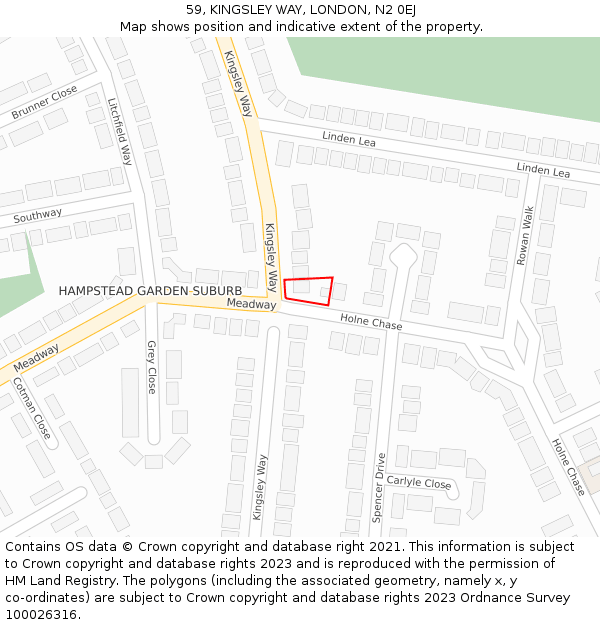 59, KINGSLEY WAY, LONDON, N2 0EJ: Location map and indicative extent of plot