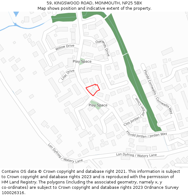 59, KINGSWOOD ROAD, MONMOUTH, NP25 5BX: Location map and indicative extent of plot