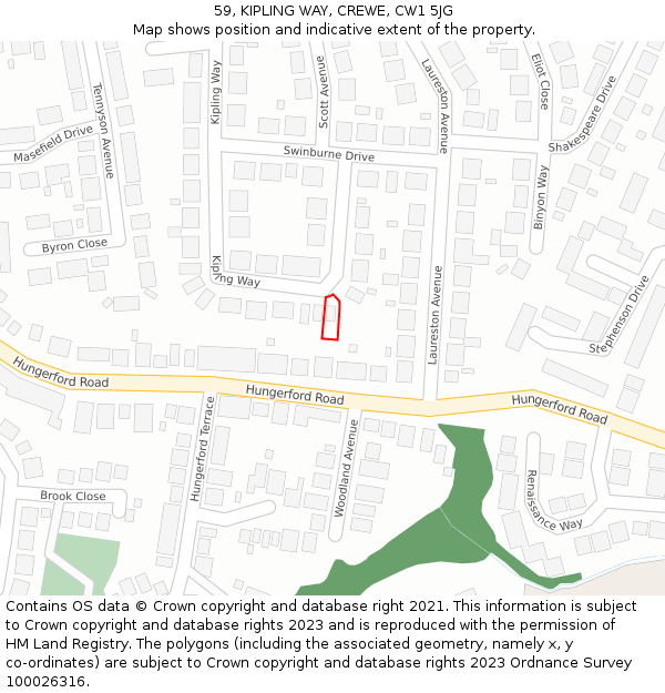 59, KIPLING WAY, CREWE, CW1 5JG: Location map and indicative extent of plot