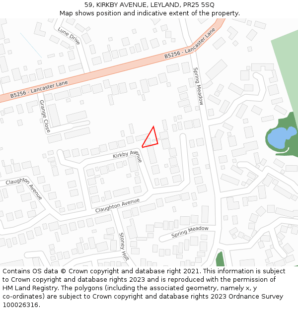 59, KIRKBY AVENUE, LEYLAND, PR25 5SQ: Location map and indicative extent of plot