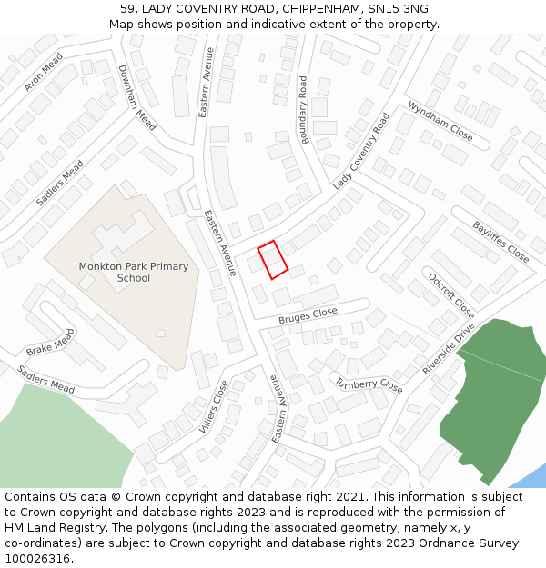 59, LADY COVENTRY ROAD, CHIPPENHAM, SN15 3NG: Location map and indicative extent of plot