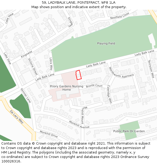 59, LADYBALK LANE, PONTEFRACT, WF8 1LA: Location map and indicative extent of plot