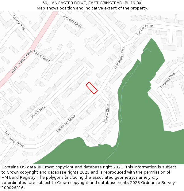 59, LANCASTER DRIVE, EAST GRINSTEAD, RH19 3XJ: Location map and indicative extent of plot