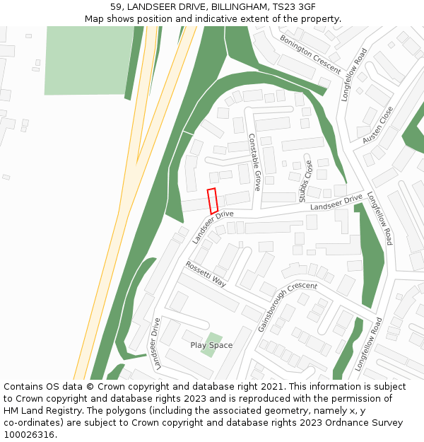 59, LANDSEER DRIVE, BILLINGHAM, TS23 3GF: Location map and indicative extent of plot