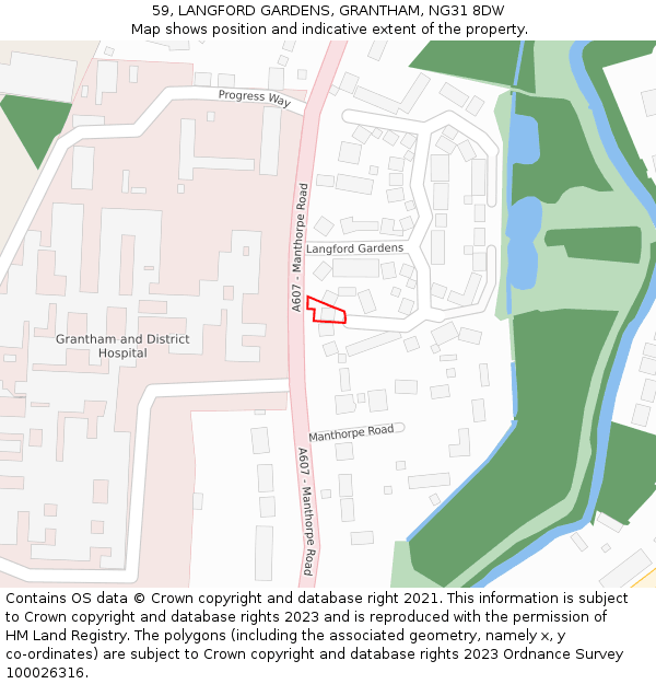 59, LANGFORD GARDENS, GRANTHAM, NG31 8DW: Location map and indicative extent of plot