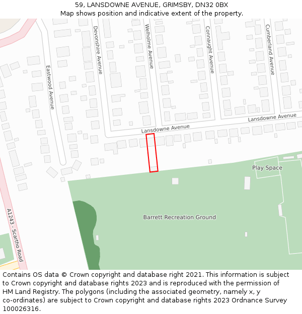 59, LANSDOWNE AVENUE, GRIMSBY, DN32 0BX: Location map and indicative extent of plot
