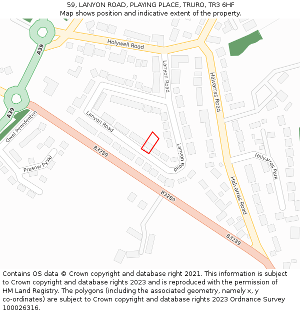 59, LANYON ROAD, PLAYING PLACE, TRURO, TR3 6HF: Location map and indicative extent of plot