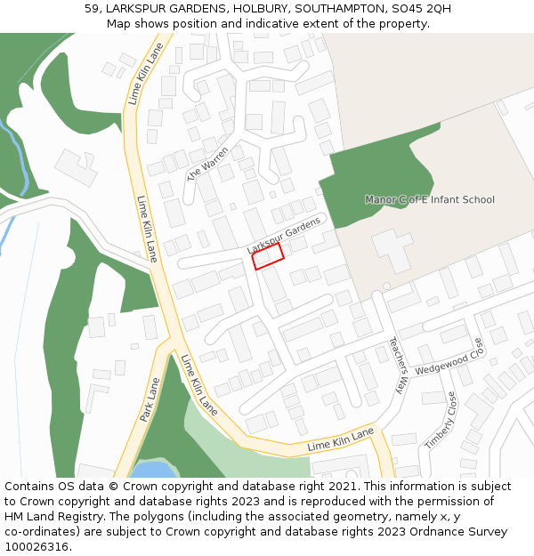 59, LARKSPUR GARDENS, HOLBURY, SOUTHAMPTON, SO45 2QH: Location map and indicative extent of plot