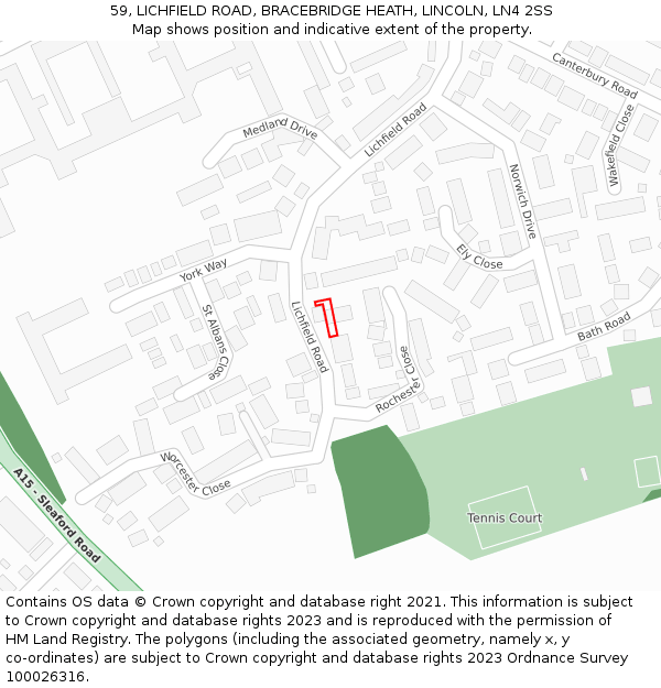 59, LICHFIELD ROAD, BRACEBRIDGE HEATH, LINCOLN, LN4 2SS: Location map and indicative extent of plot