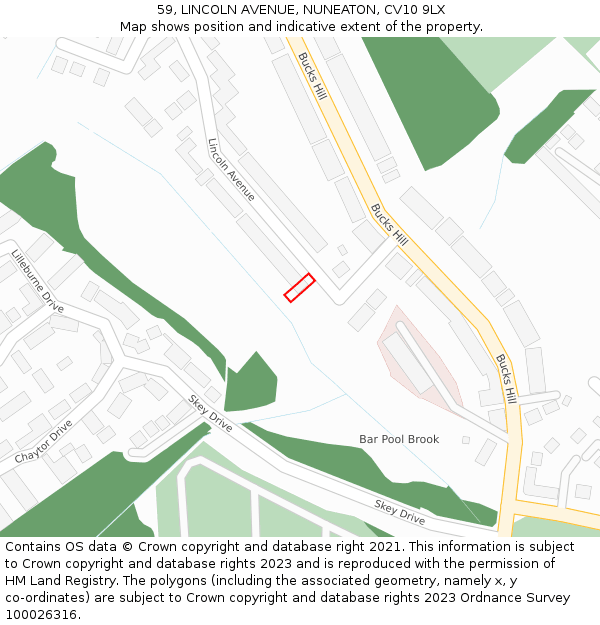 59, LINCOLN AVENUE, NUNEATON, CV10 9LX: Location map and indicative extent of plot