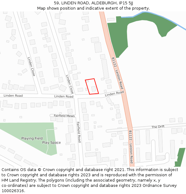 59, LINDEN ROAD, ALDEBURGH, IP15 5JJ: Location map and indicative extent of plot
