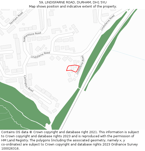 59, LINDISFARNE ROAD, DURHAM, DH1 5YU: Location map and indicative extent of plot