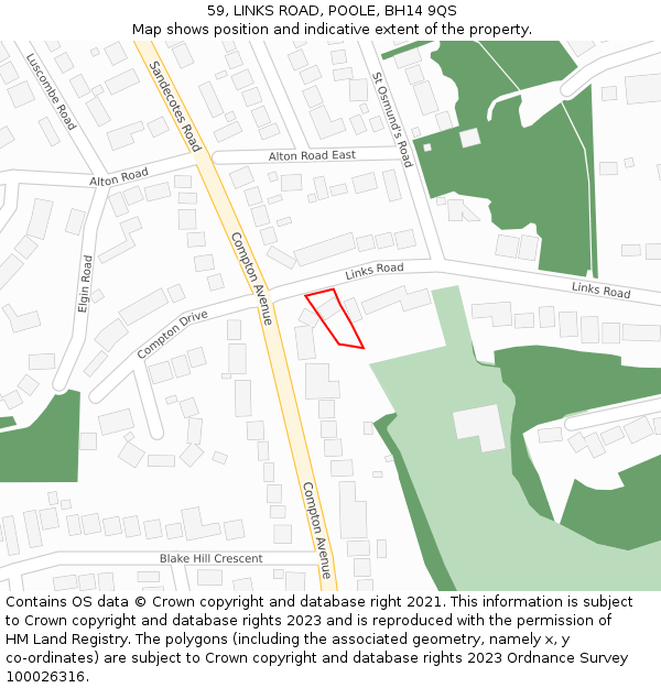 59, LINKS ROAD, POOLE, BH14 9QS: Location map and indicative extent of plot