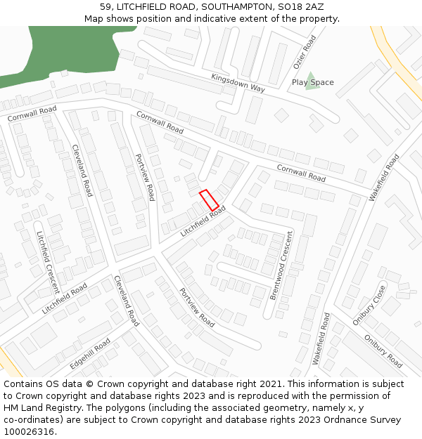 59, LITCHFIELD ROAD, SOUTHAMPTON, SO18 2AZ: Location map and indicative extent of plot