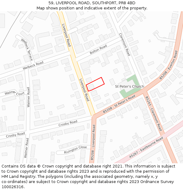 59, LIVERPOOL ROAD, SOUTHPORT, PR8 4BD: Location map and indicative extent of plot